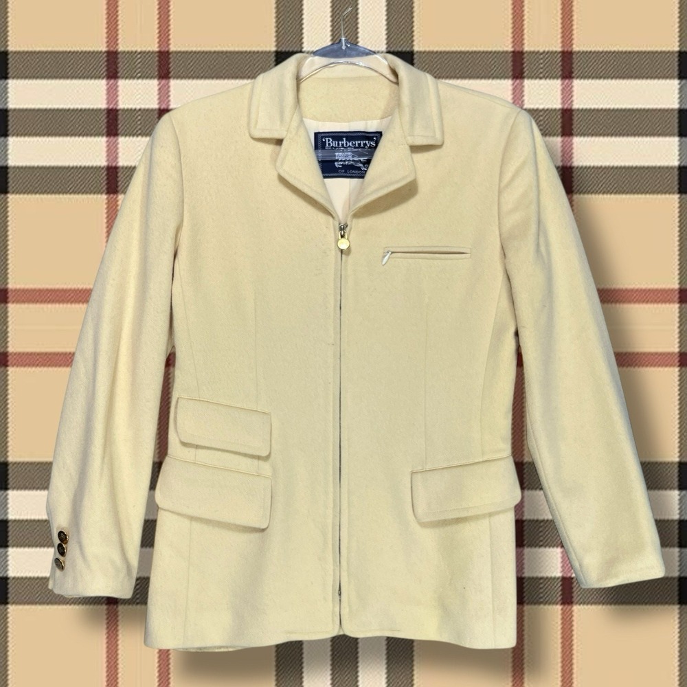 Burberrys VTG Lambswool Zip Jacket Pastel Yellow Sz 4 USA Quiet Luxury FLAWS